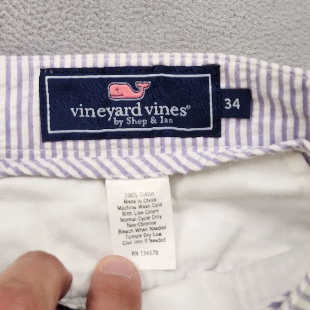 Vineyard Vines Seersucker Club Shorts Men's 34 Purple Striped Chino Preppy 9